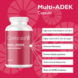 Celebrate Vitamins Multi ADEK, formas solubles en agua para mejor absorción.
