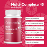 Celebrate Vitamins Multi-Complete: etiqueta nutricional para absorción optimizada.