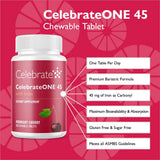 CelebrateONE masticables 45 mg hierro sabor cereza en acción, masticando para una ingesta diaria.