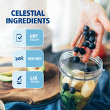Ingredientes naturales de Celestrue, libre de alergenos comunes.