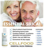 Cellfood Silicio Esencial Anti-Edad, vertido en vaso para mejor absorción y sabor agradable.