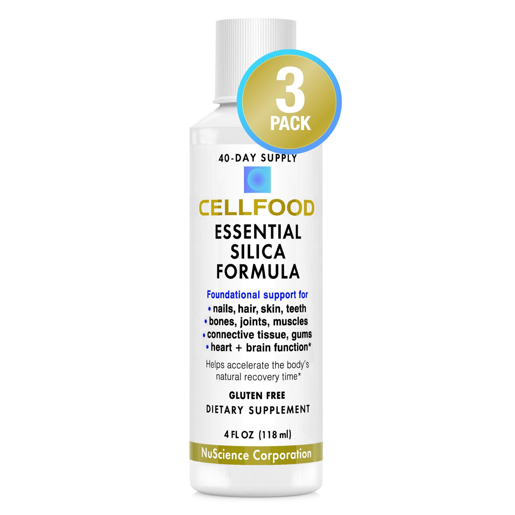 Cellfood Sílica Esencial en botella, enfoque en textura suave para uso diario de la piel