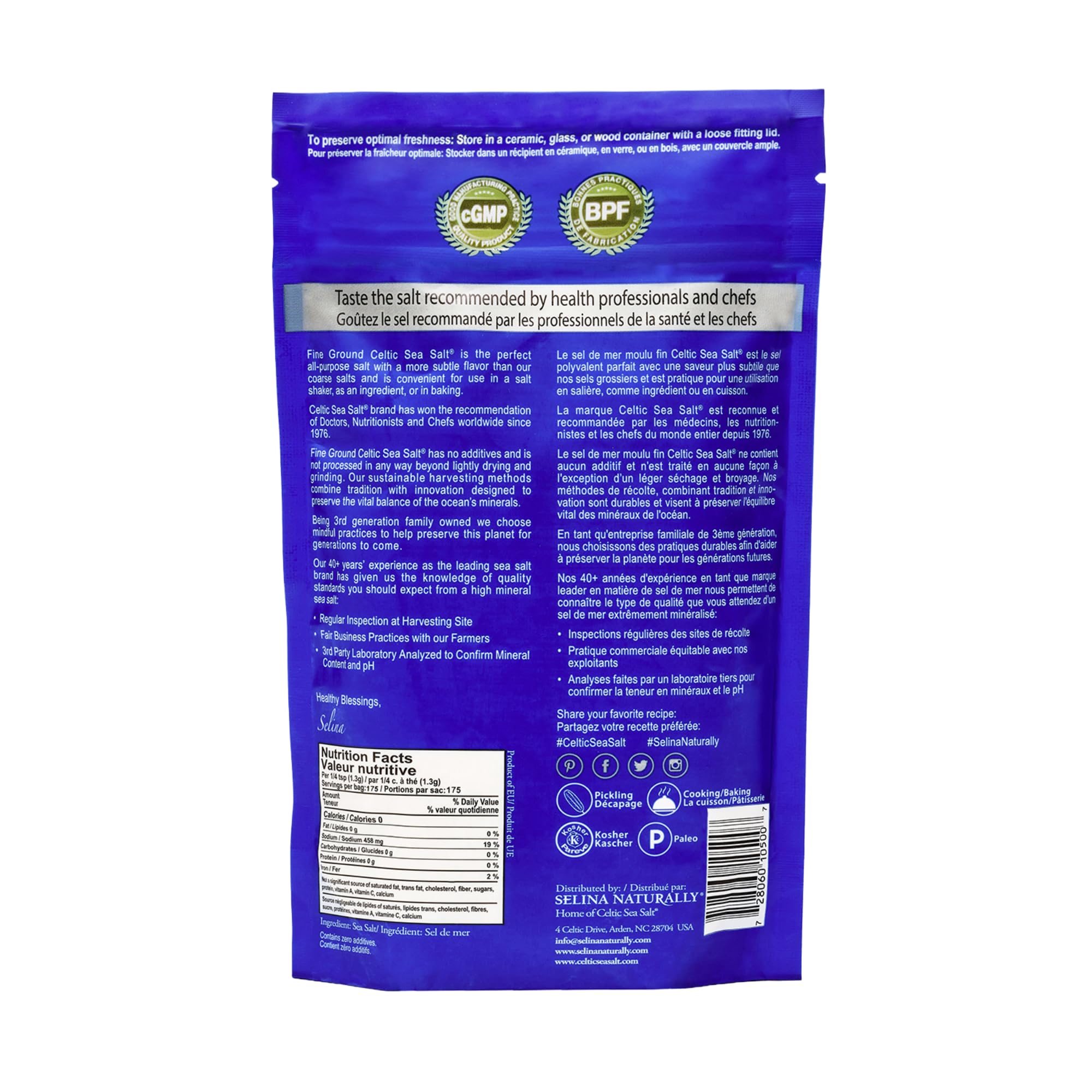 Celtic Sea Salt analizada en laboratorio garantiza consistencia y calidad.