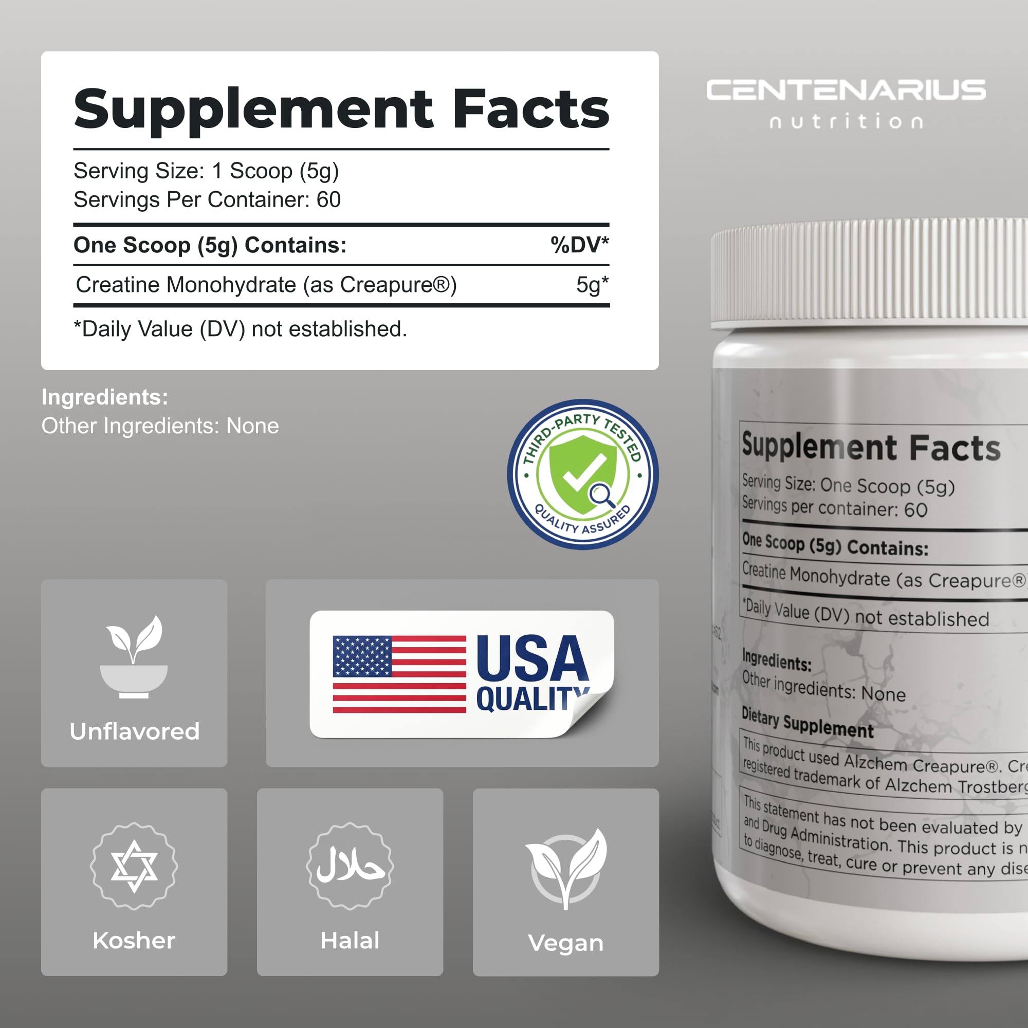 Centenarius Creatina Monohidrato, polvo micronizado, mejor absorción en cada sorbo.