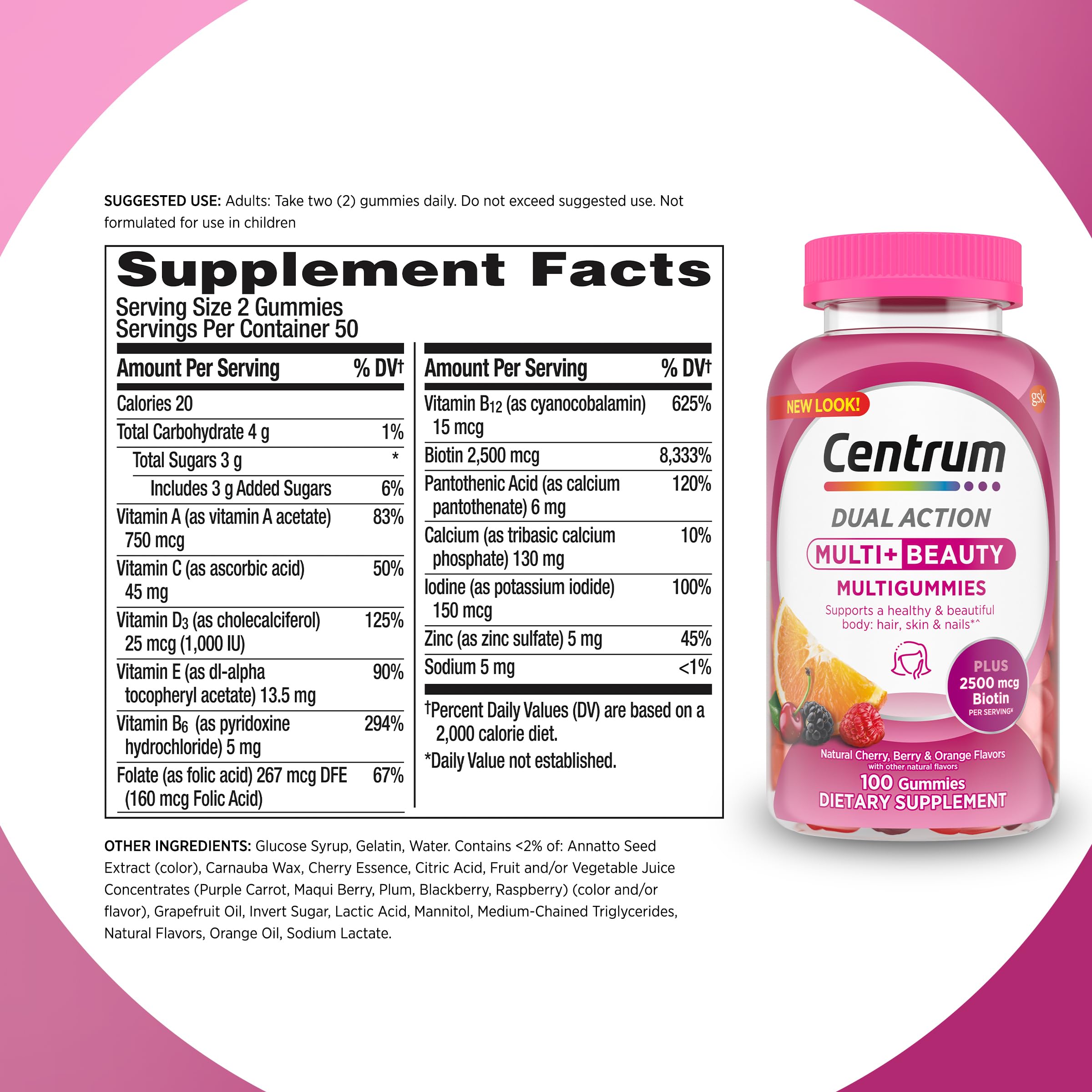 Vitamina C, E y zinc para función inmune normal con Centrum.