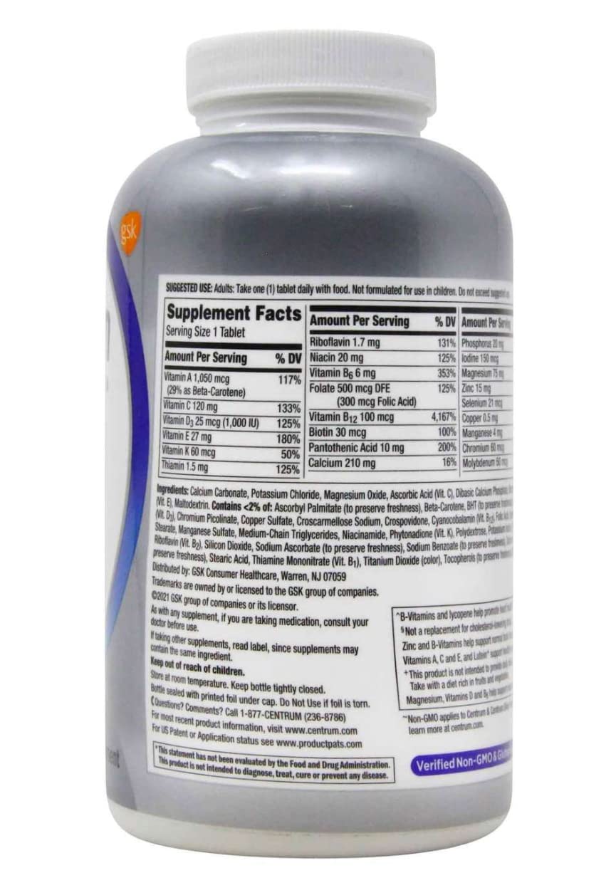 Centrum Men 50+ etiqueta del producto, información clara de ingredientes.
