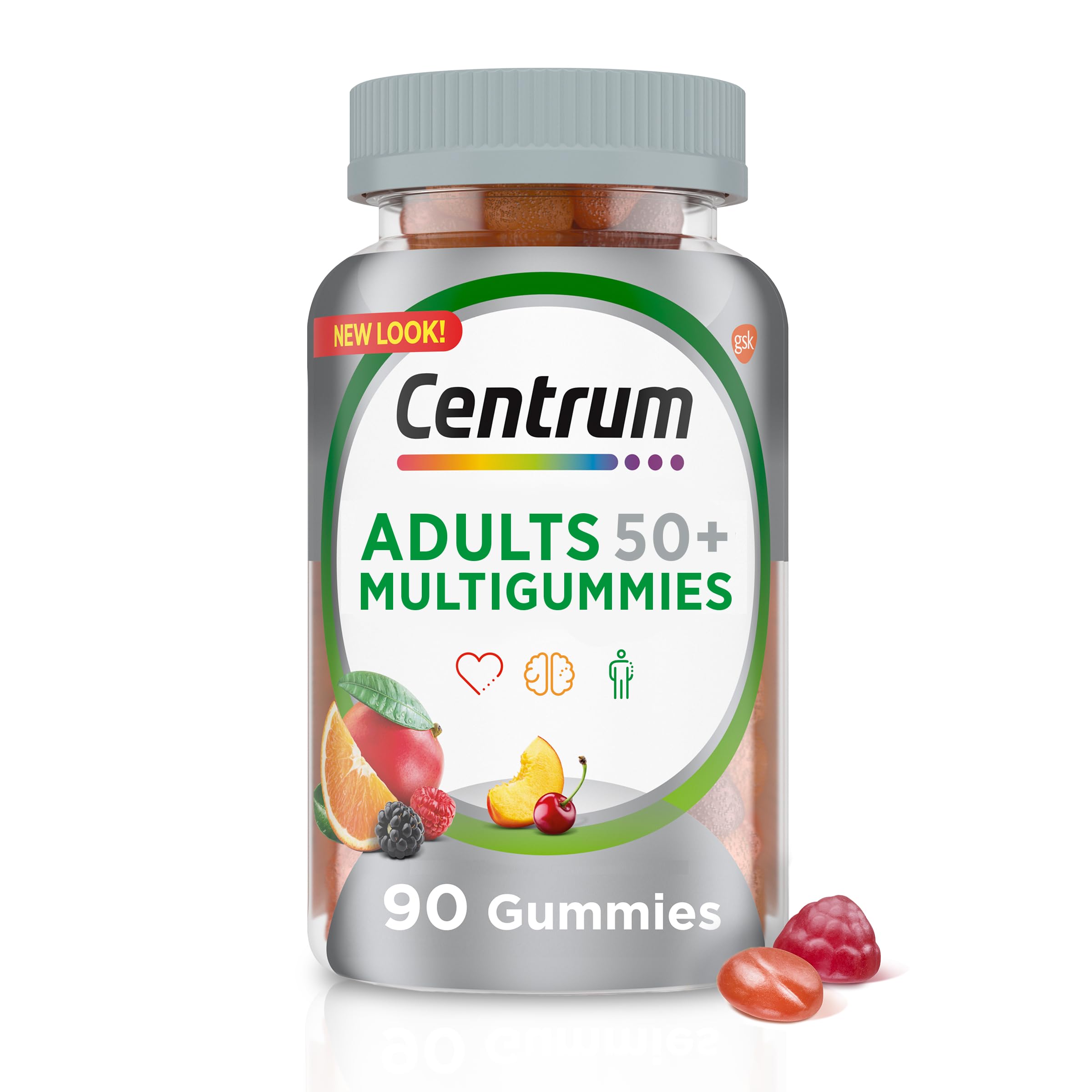 Gomitas Centrum MultiGummies frasco frontal para consumo diario cómodo.