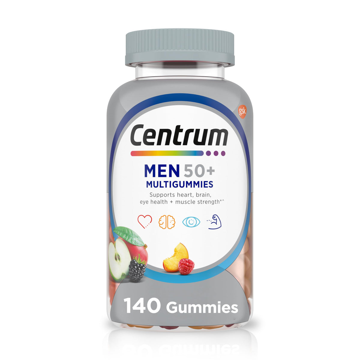 Centrum MultiGummies para hombres 50+: envase con 140 gomitas para apoyo diario.