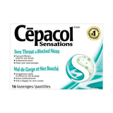 Cepacol Sensations envase de pastillas para garganta alivio temporal de irritación.