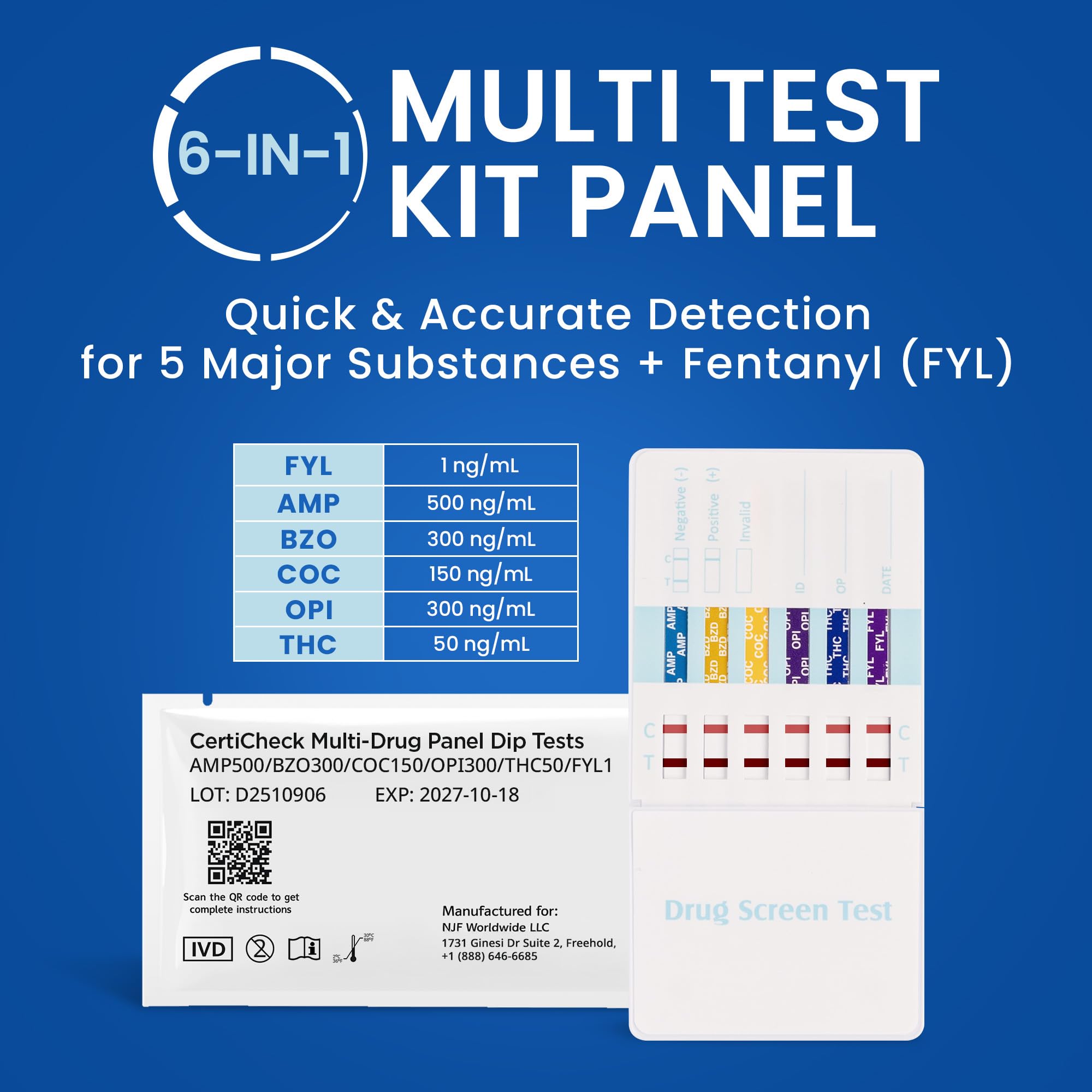 CertiCheck 6-panel en casa: prueba de orina con fentanol para mayor cobertura.
