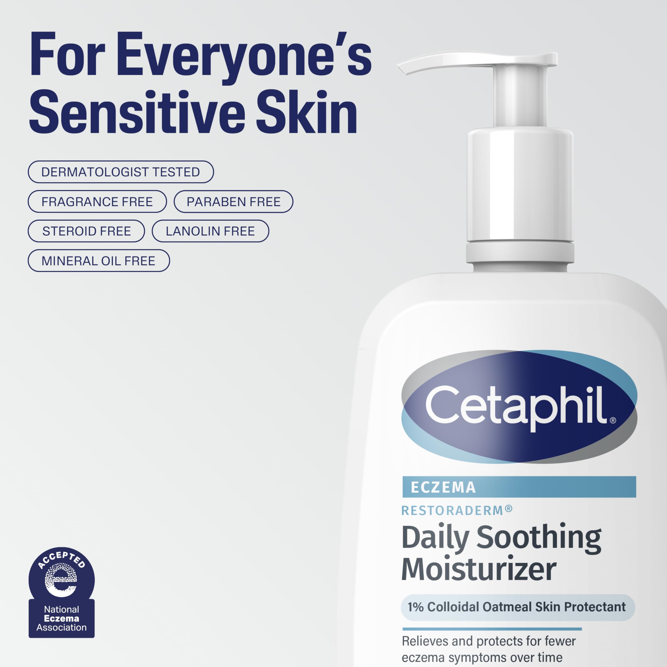 Frasco con bomba práctico de Cetaphil Restoraderm para dosificar.