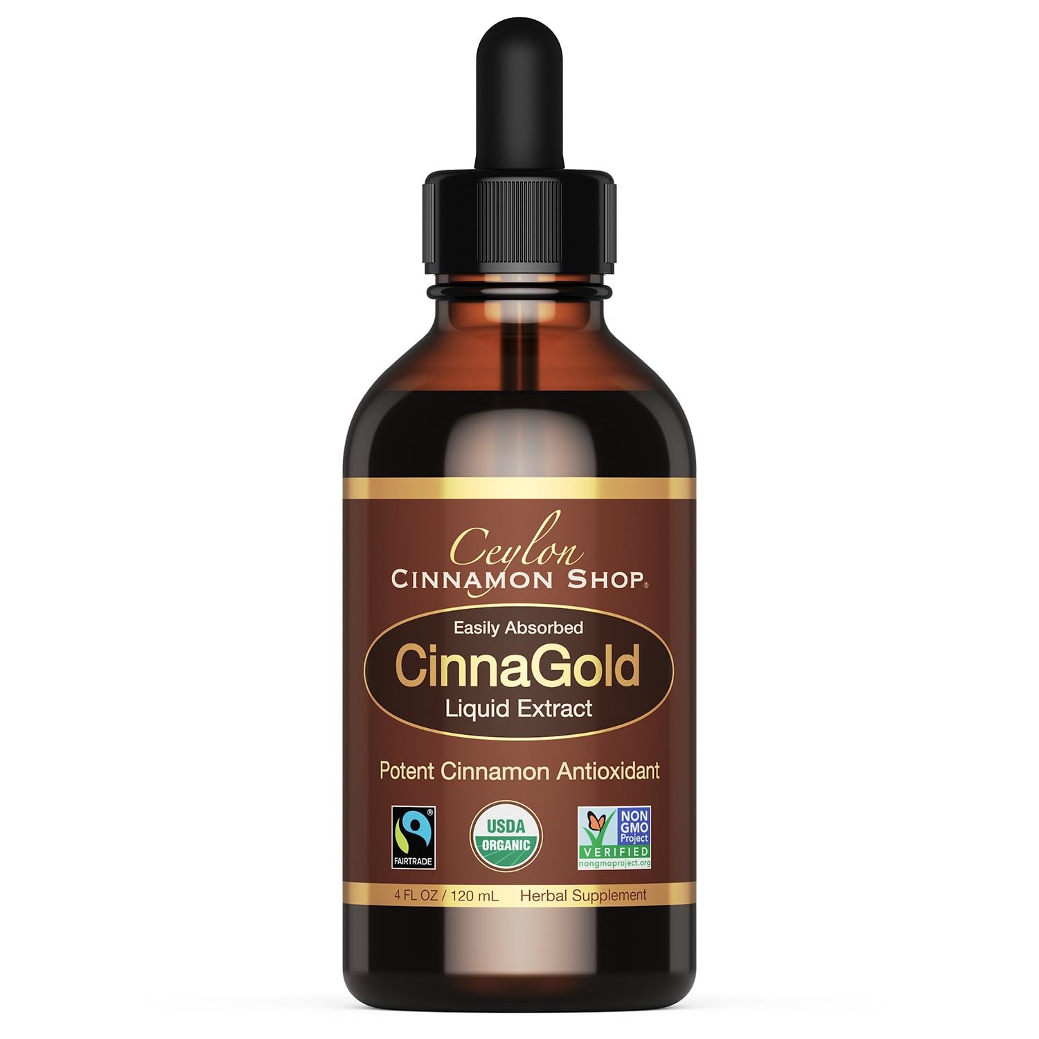 Ceylon Cinnamon Shop CinnaGold extracto líquido de alta potencia para apoyo antioxidante potencial.