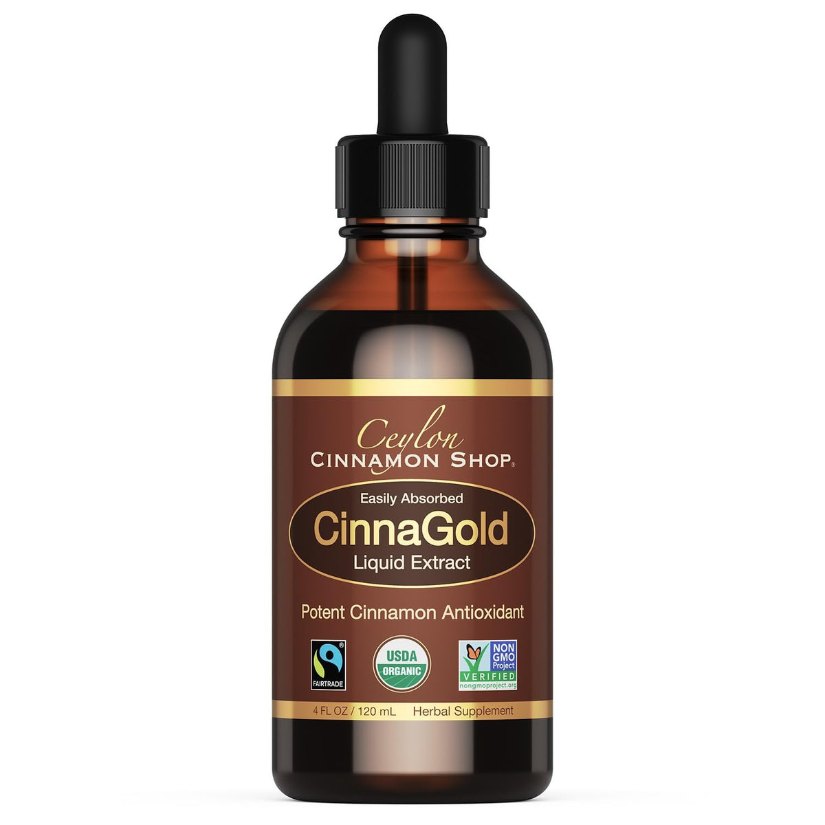 Ceylon Cinnamon Shop CinnaGold extracto líquido de alta potencia para apoyo antioxidante potencial.