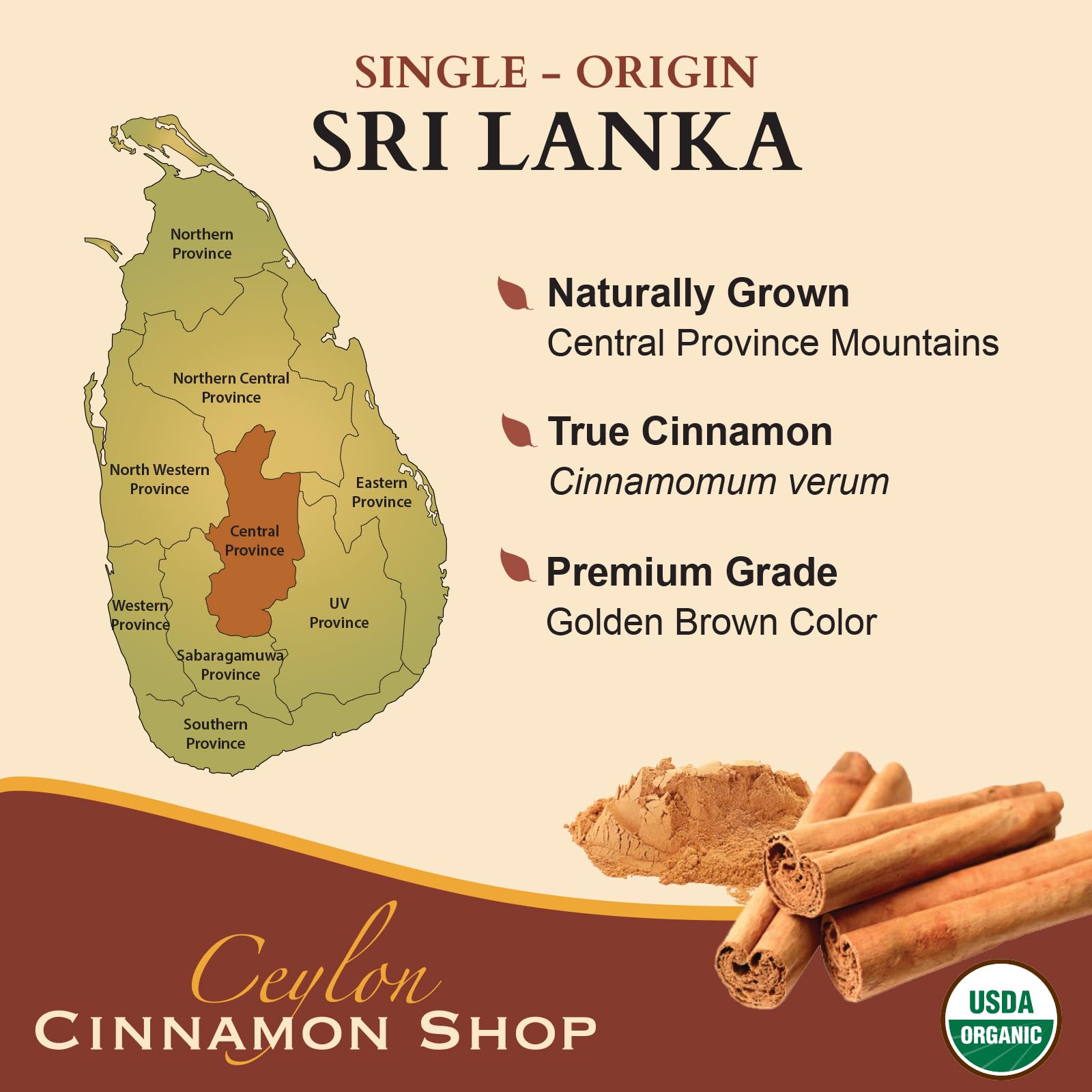 Ceylon Cinnamon Shop sin organismos modificados ofrece componentes naturales