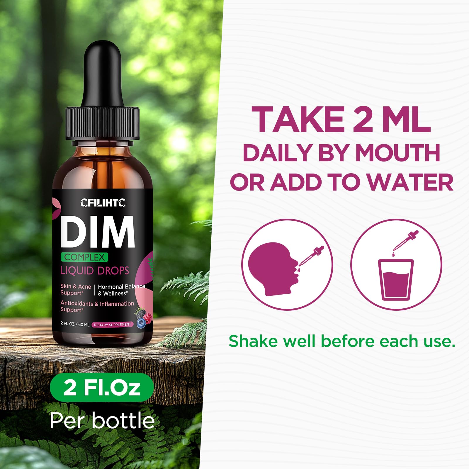 CFILIHTC DIM envase 2oz: tamaño práctico para uso diario en casa.