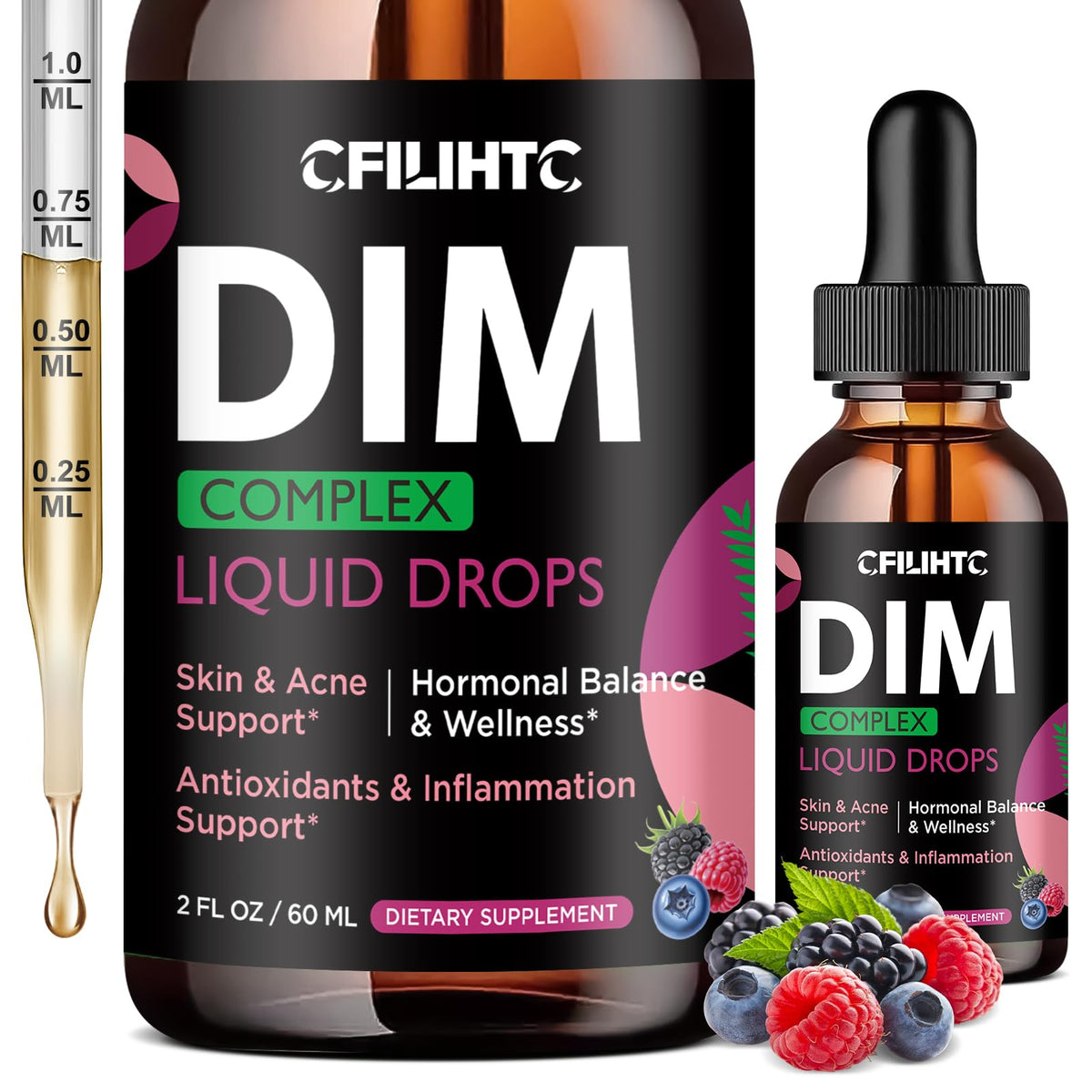 CFILIHTC DIM gotas botella: forma fácil de tomar para apoyo hormonal diario.