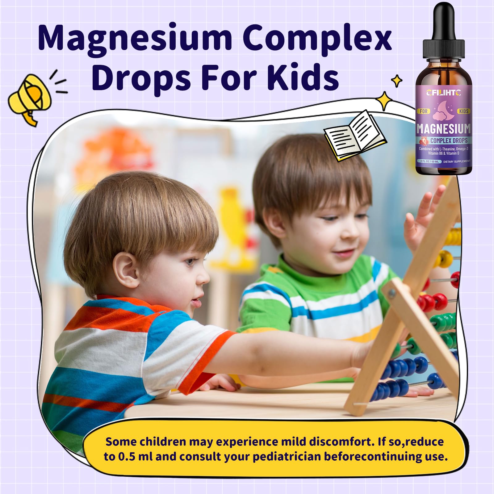 CFILIHTC Gotas de magnesio para niños, cuentagotas cómodo para dosis.