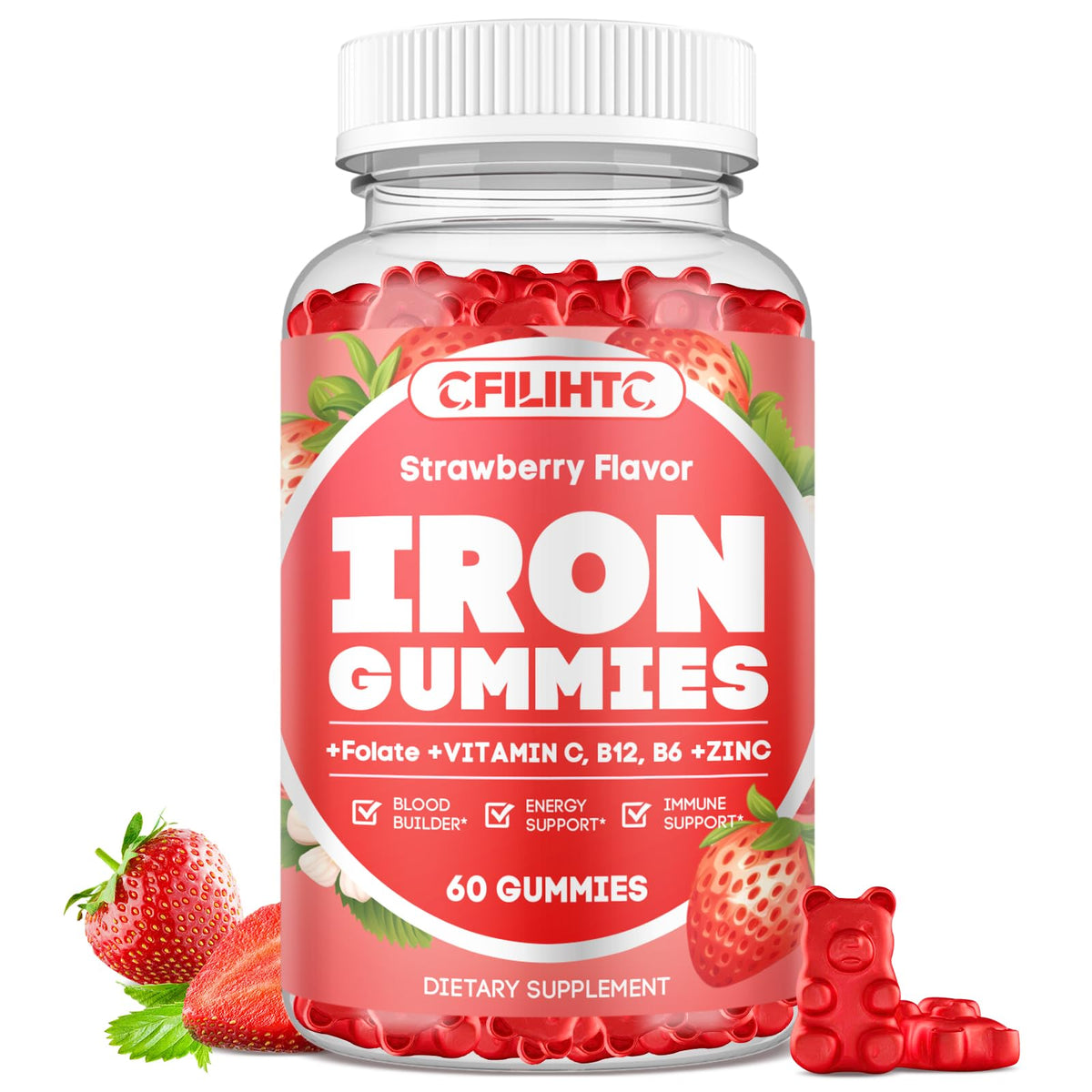 CFILIHTC gomitas de hierro sabor fresa para energía diaria