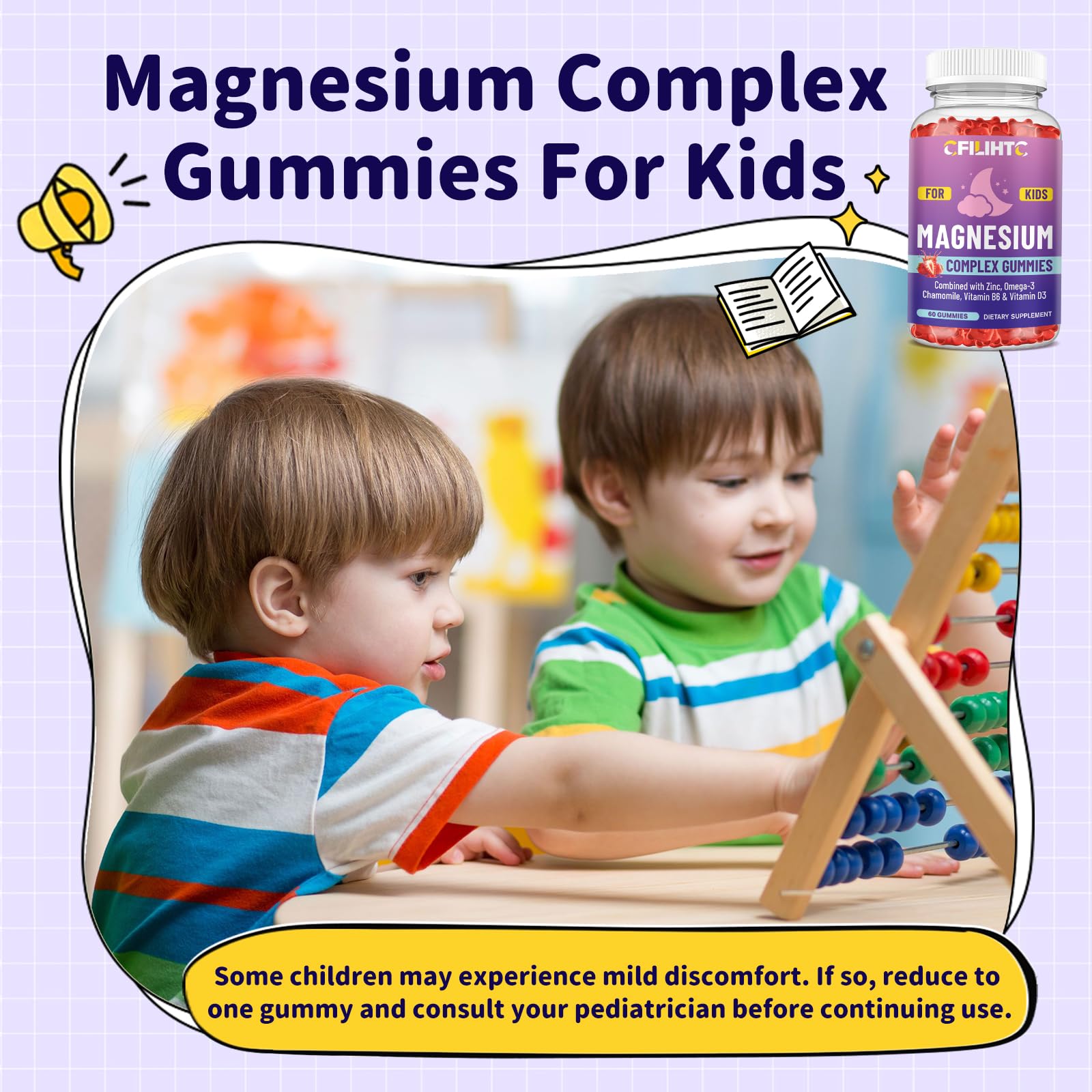 CFILIHTC gomitas magnesio para niños en forma de osito: formato agradable para la rutina.