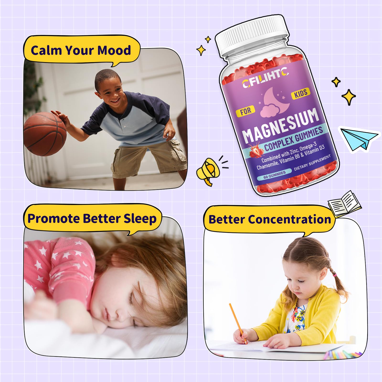 CFILIHTC gomitas magnesio niños sabor fresa: paladar agradable para comer.