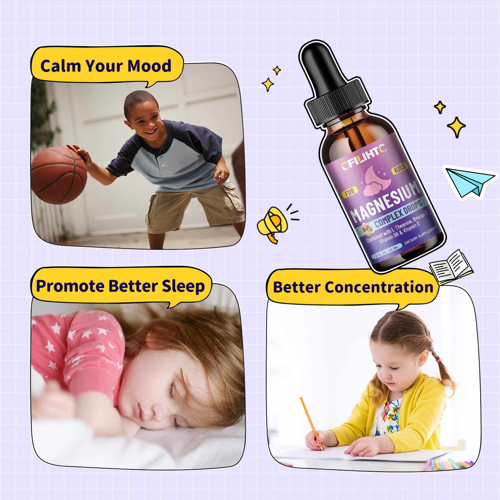 CFILIHTC niños magnesio líquido sabor mora para uso diario y relajación