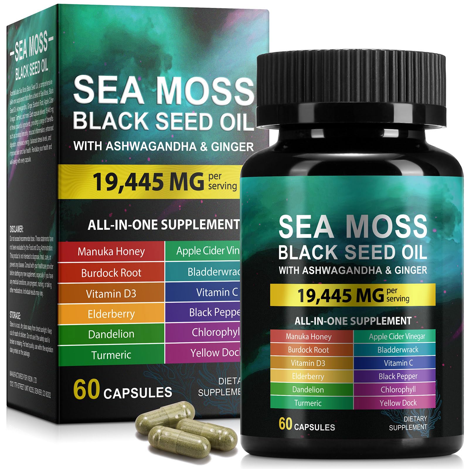 CFXYHNOX cápsulas musgo marino y aceite de semilla negra para nutrición diaria
