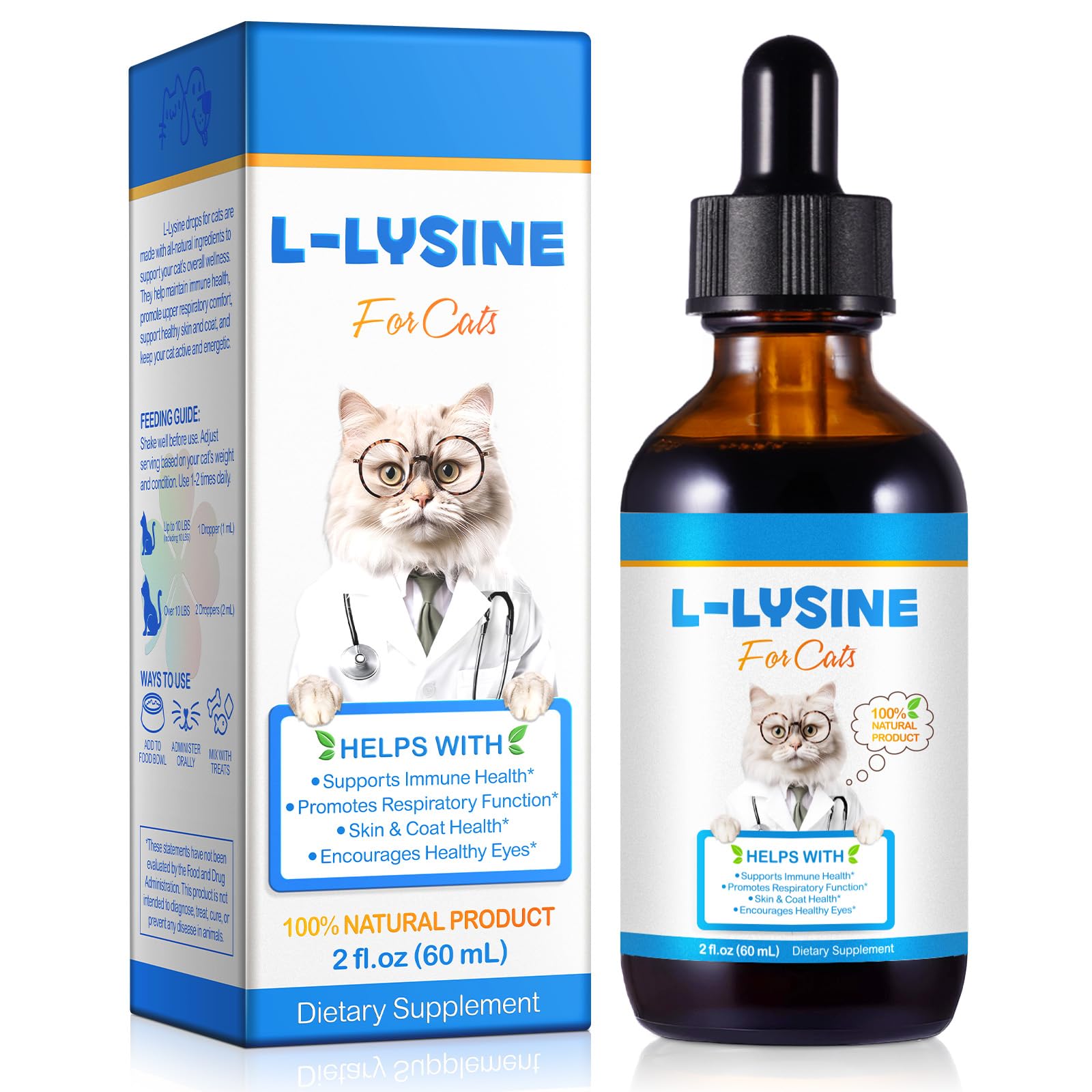 CFXYHNOX Gotas de lisina para gatos, bote de 60 ml, apoyo diario