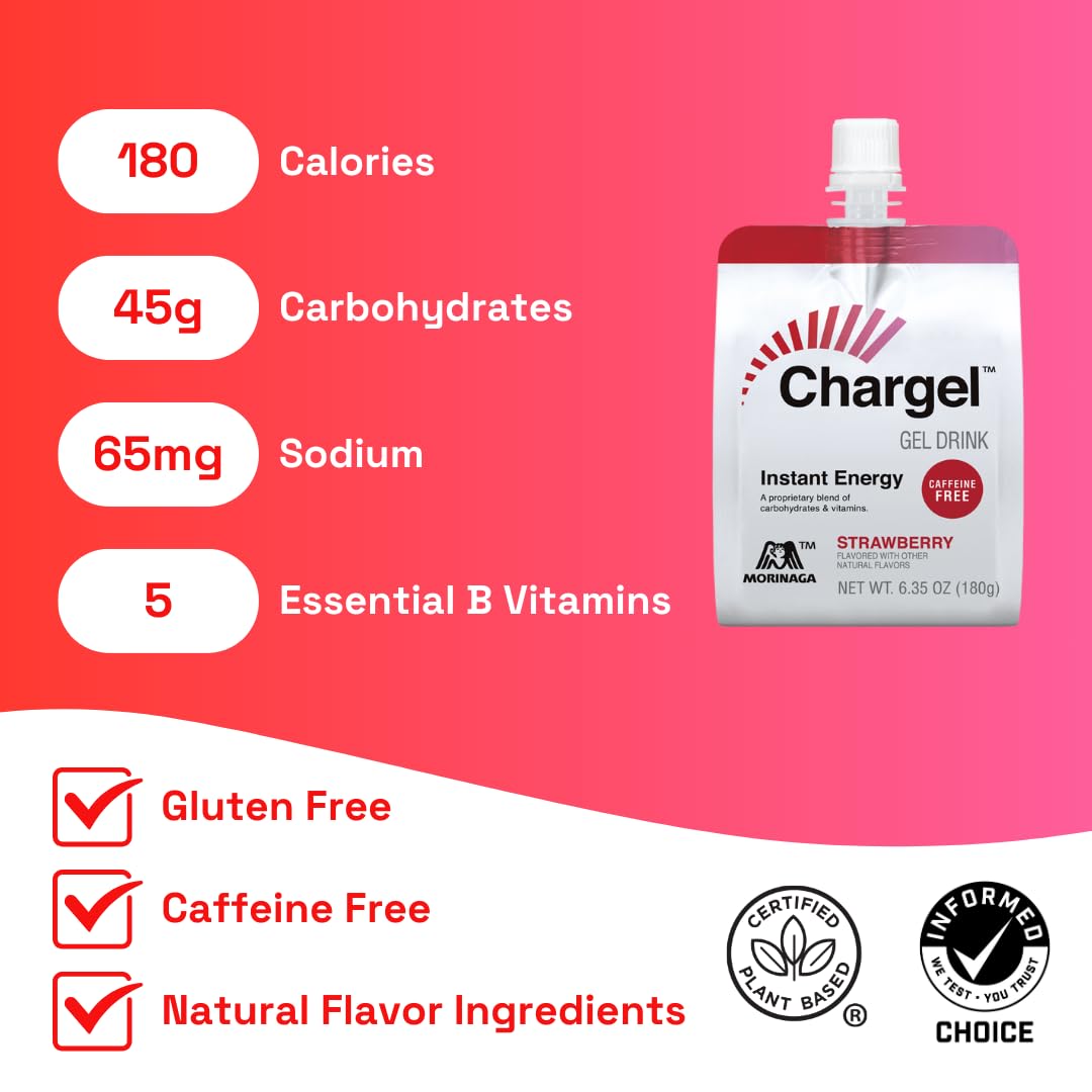 Chargel gel de fresa, diseño re‑cerrable para recargar durante el entrenamiento.
