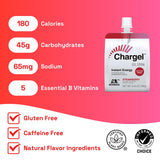 Chargel gel de fresa, diseño re‑cerrable para recargar durante el entrenamiento.
