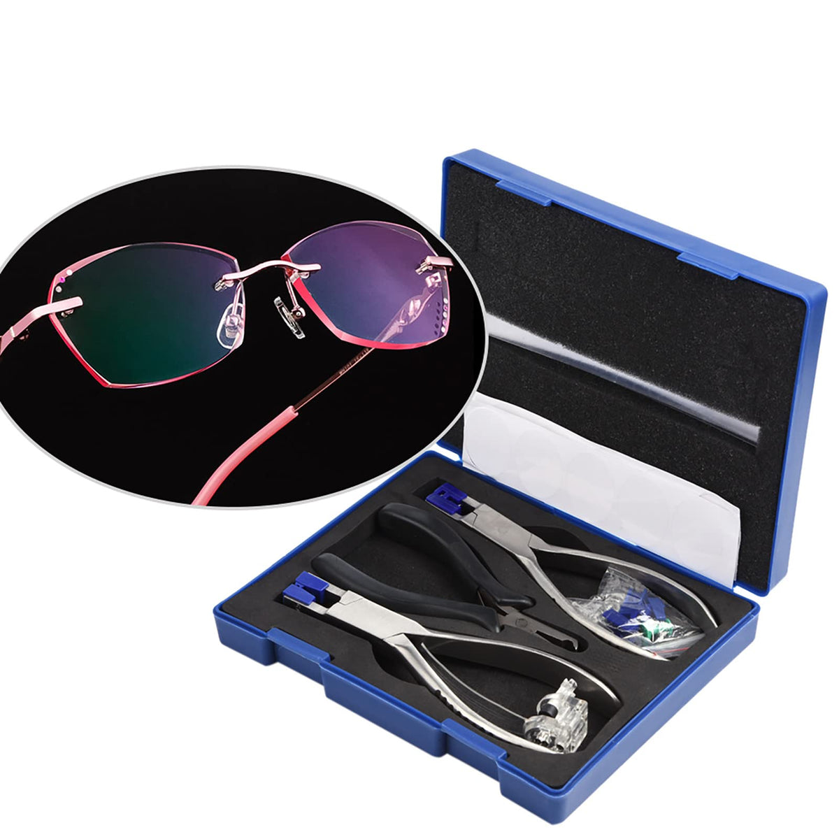 Chazcool kit de alicates para gafas: estuche azul para transporte seguro.