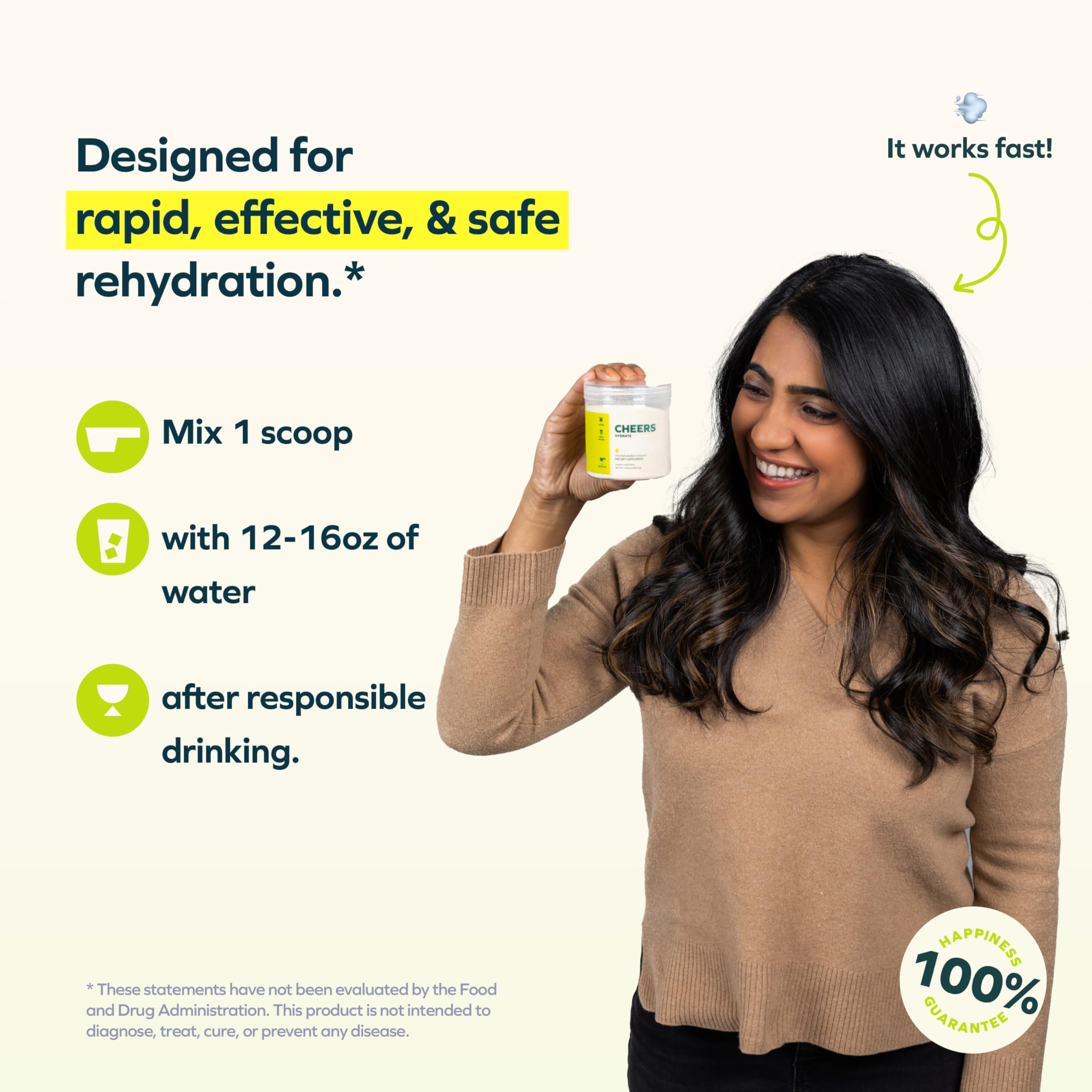 Cheers Hydrate, mezcla en agua con sabor limón-lima para hidratación efectiva.