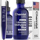 Chemist Labs 1% Azul de Metileno Drops en botella, pureza alta para uso diario.