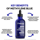 Chemist Labs Azul Metileno, etiqueta clara con datos de producto.