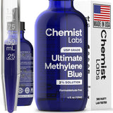 Chemist Labs Azul Metileno, solución 4oz botella, gotero para dosificación precisa.