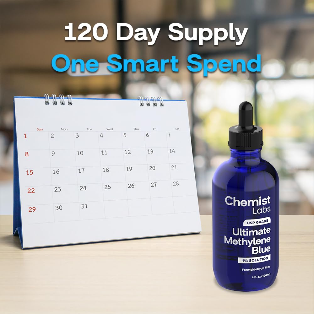 Chemist Labs Metileno Azul botella de 4 oz, envase práctico