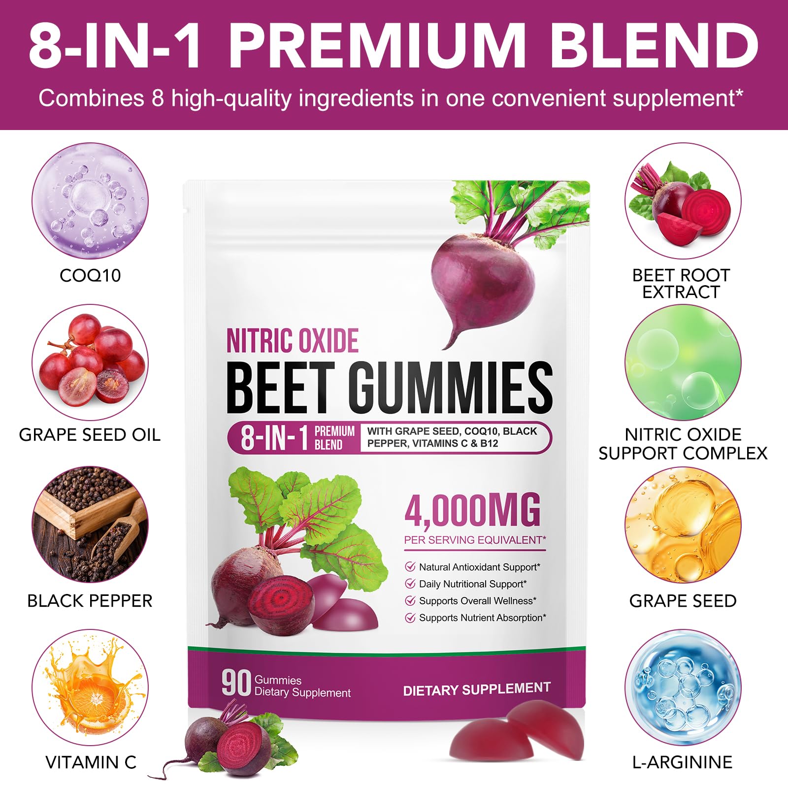 chenyayun gomitas remolacha, vitaminas C y B12 para apoyo antioxidante