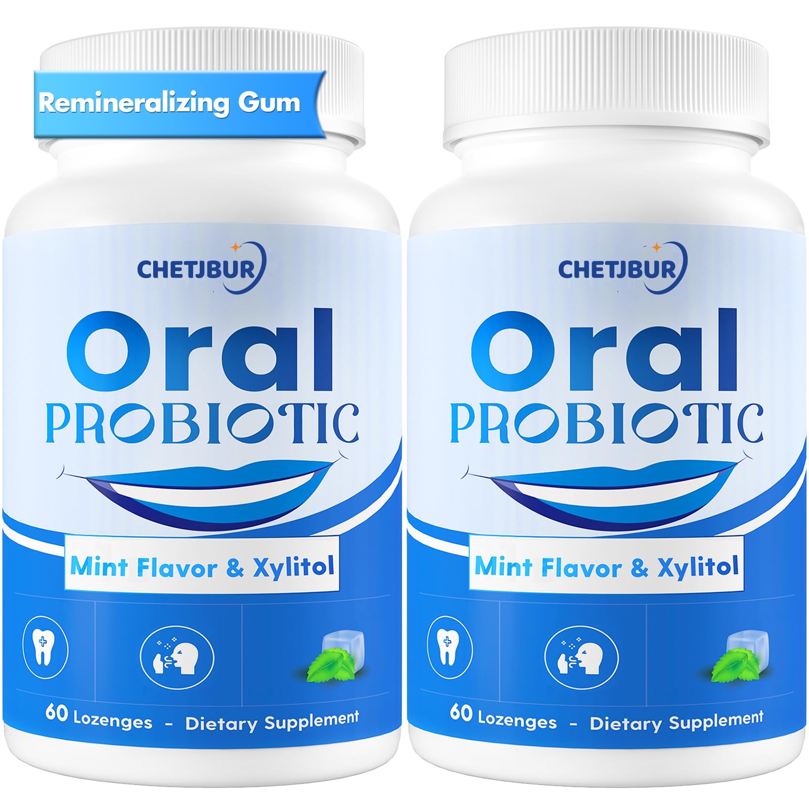 Chetjbur envase de goma remineralizante y probióticos orales para aliento fresco.
