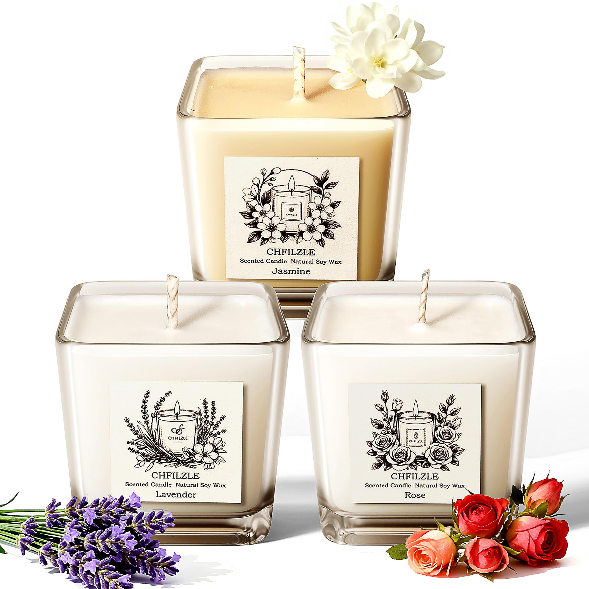 CHFILZLE vela aromática lavanda en frasco cuadrado, ideal para relajación nocturna