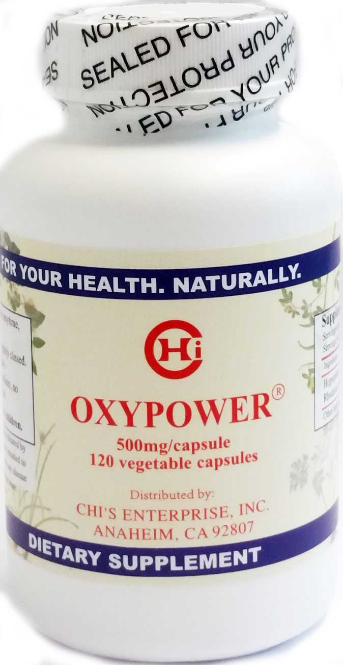 OxyPower de Chi's Enterprise, cápsulas, posible apoyo a la energía diaria.