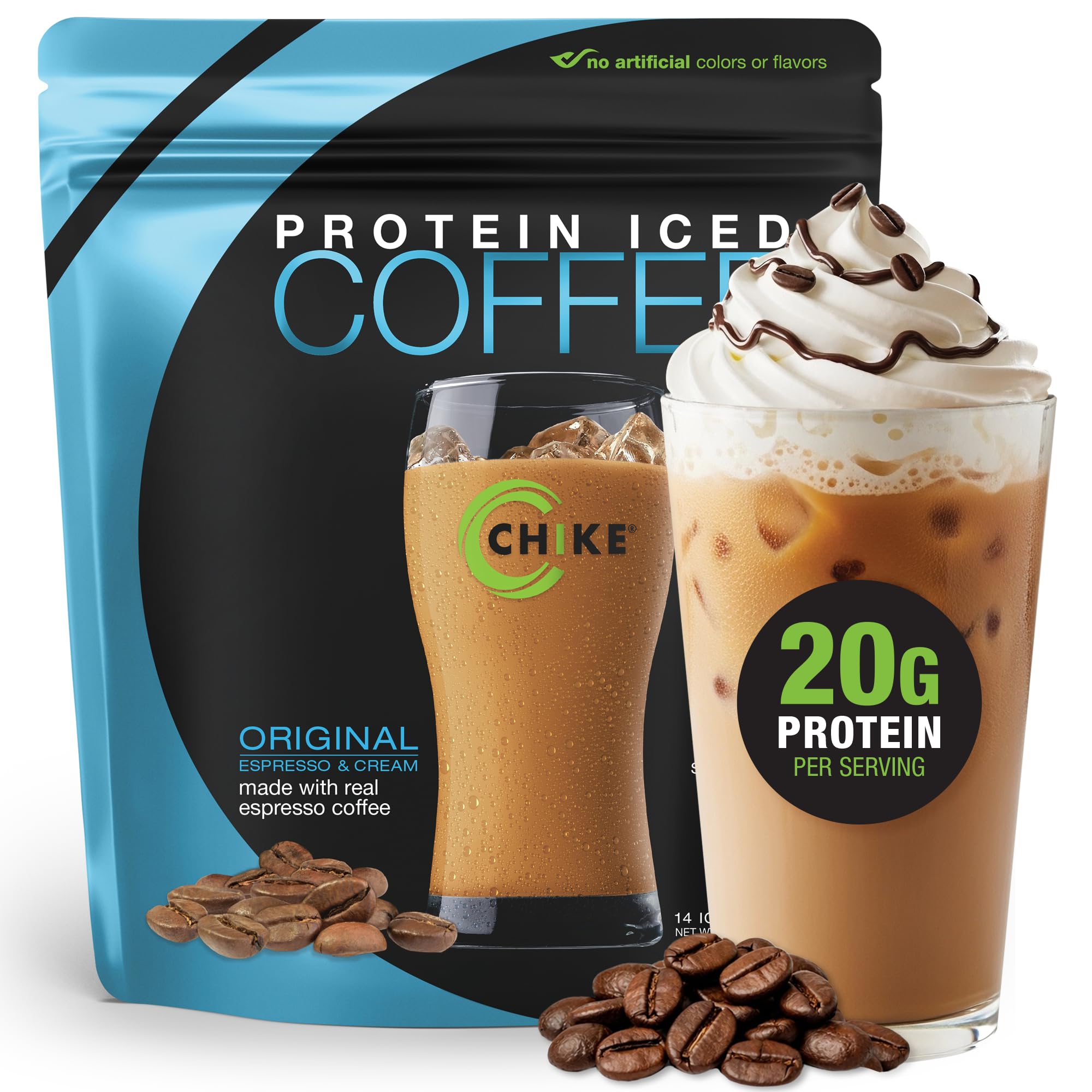 CHIKE café proteína frío original en botella para energía sostenida.