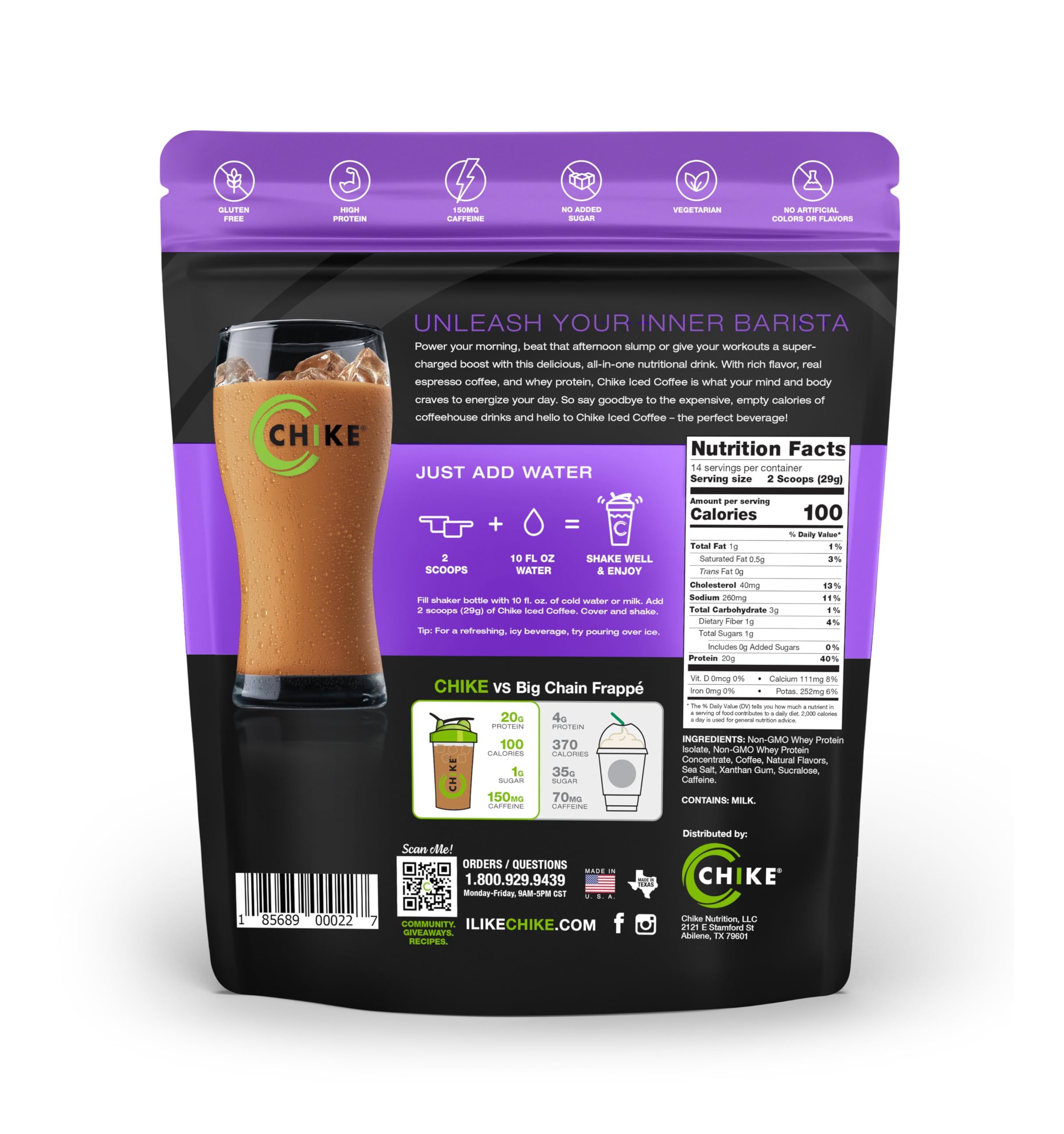 CHIKE Caramel Proteína Café, dos dosis de espresso para un impulso rápido.