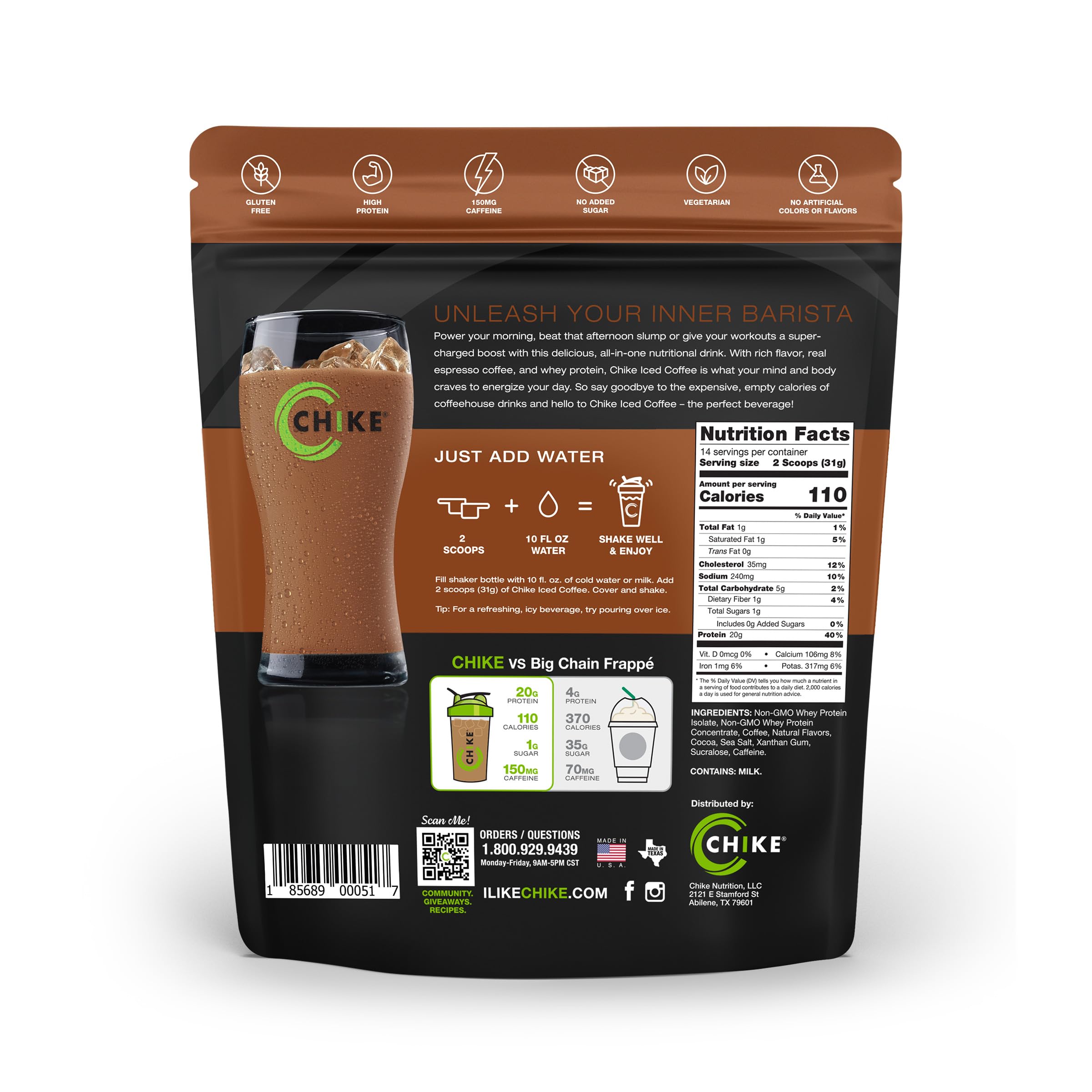 CHIKE Mocha con dos espresso, energía rápida para la mañana.