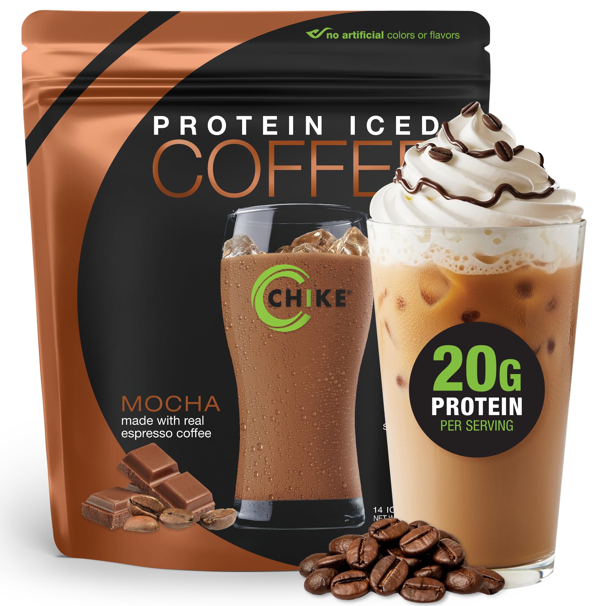 CHIKE Mocha en lata, proteína deliciosa para snack proteico.