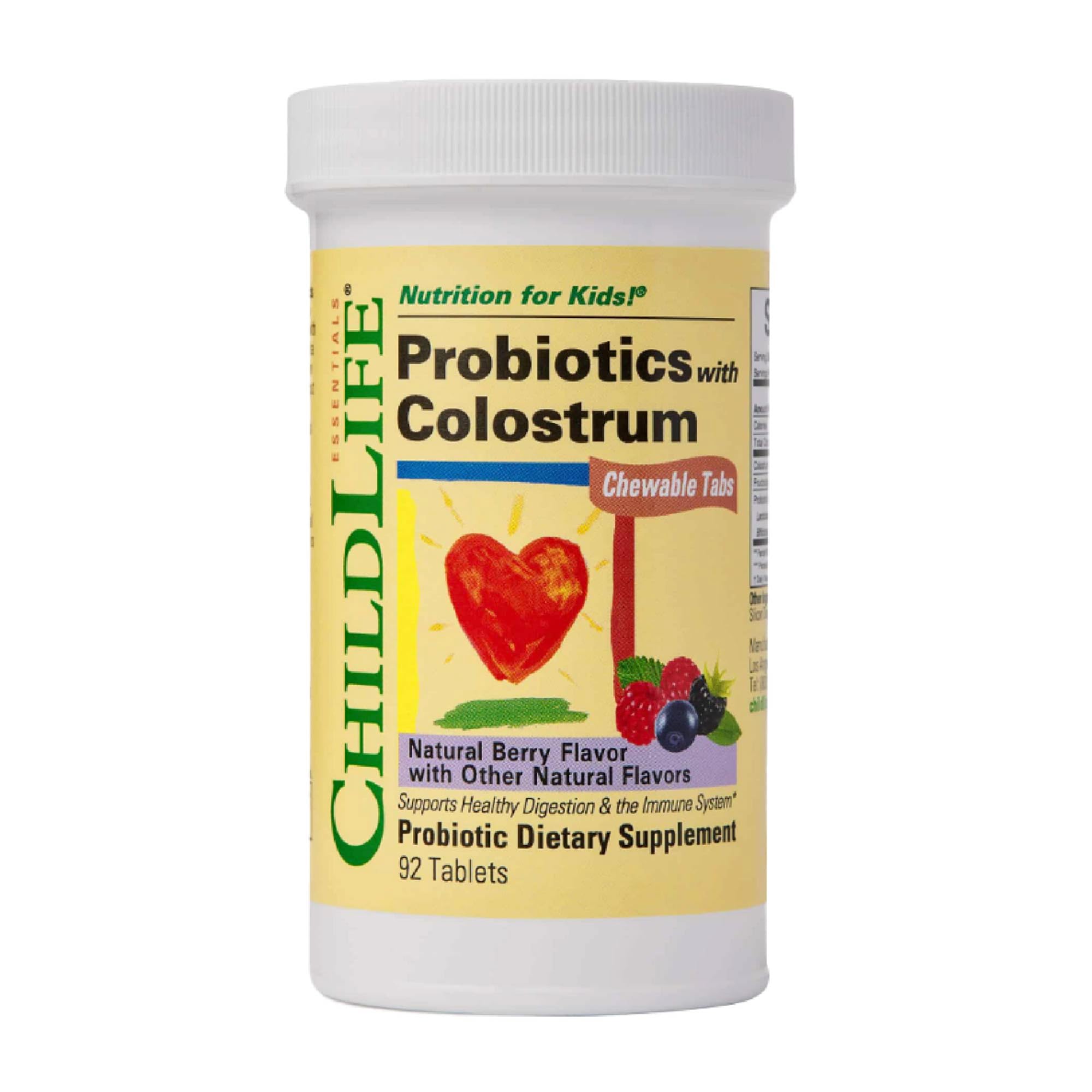 ChildBiotics con colostro, tabletas masticables para apoyo inmunológico diario.