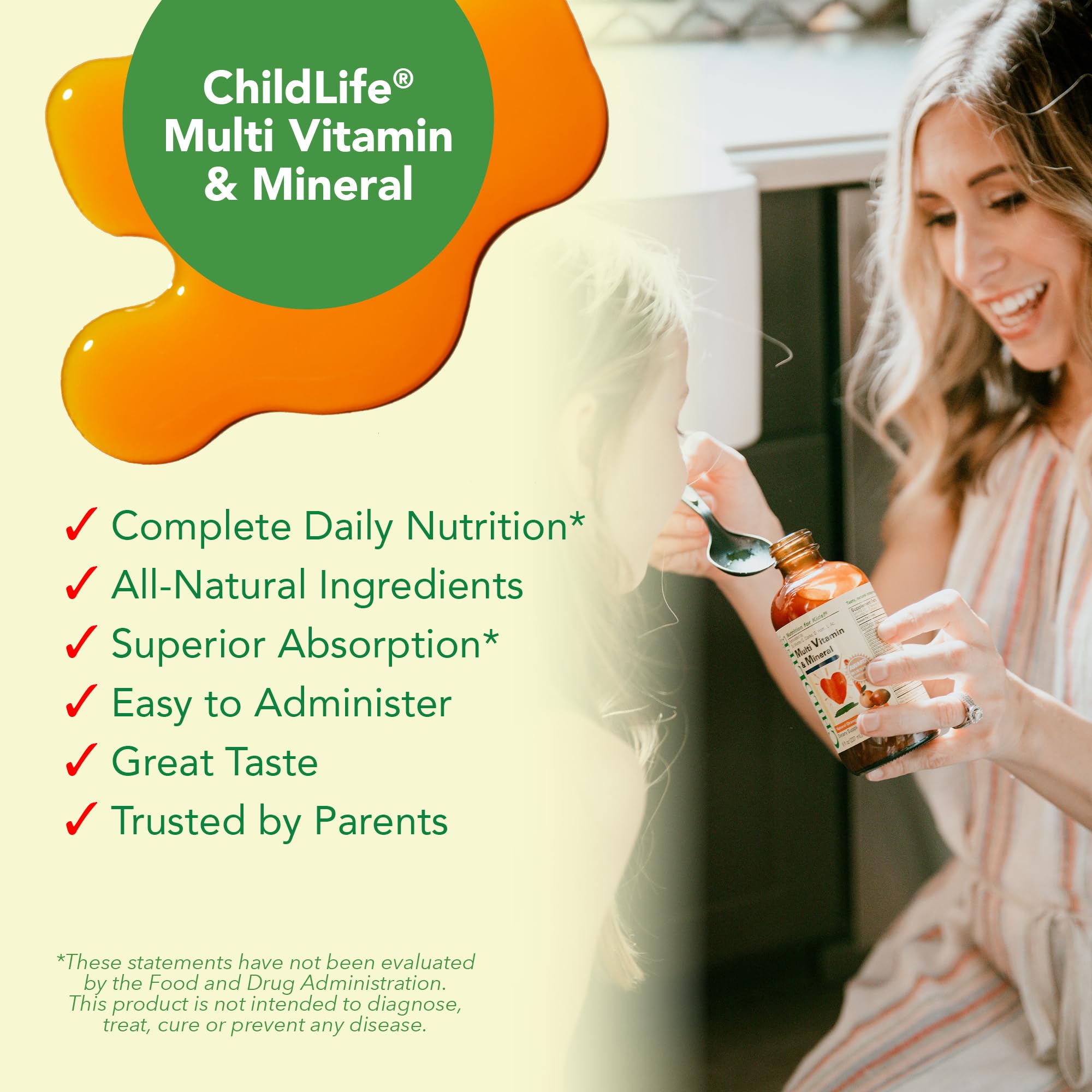 CHILDLIFE ESSENTIALS ingredientes clave: vitaminas y minerales esenciales para la nutrición diaria.