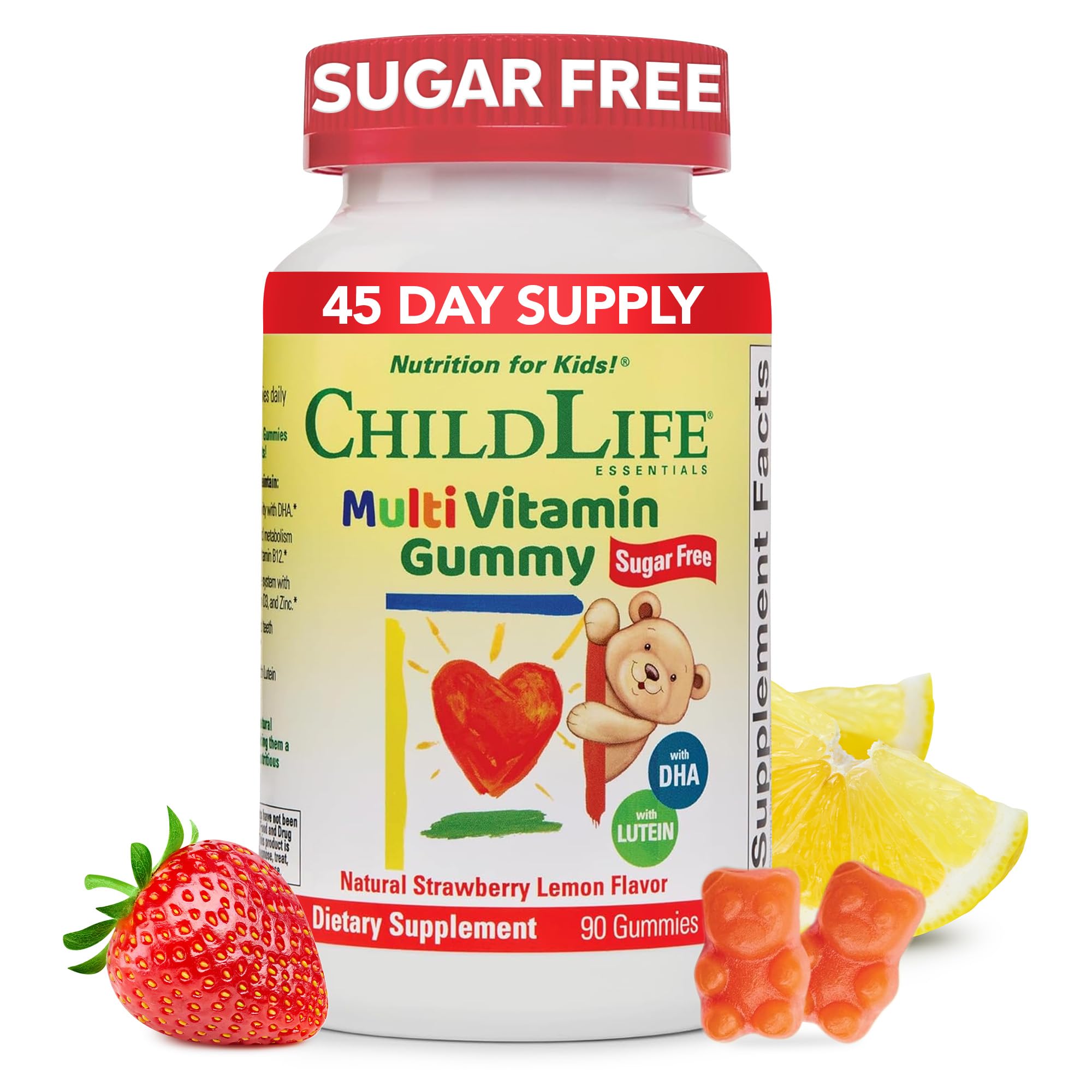 CHILDLIFE ESSENTIALS botella de gomininas multivitamínicas para niños, apoyo nutricional diario.