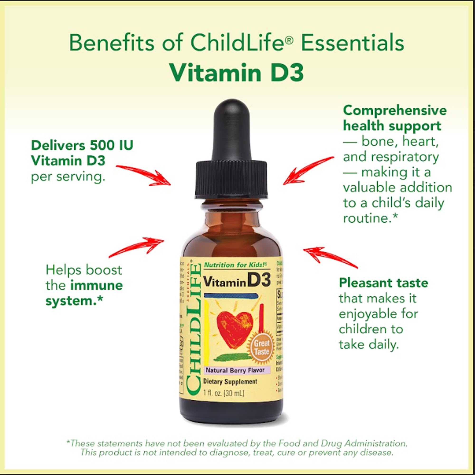 CHILDLIFE ESSENTIALS Niño tomando gotas con sabor agradable.