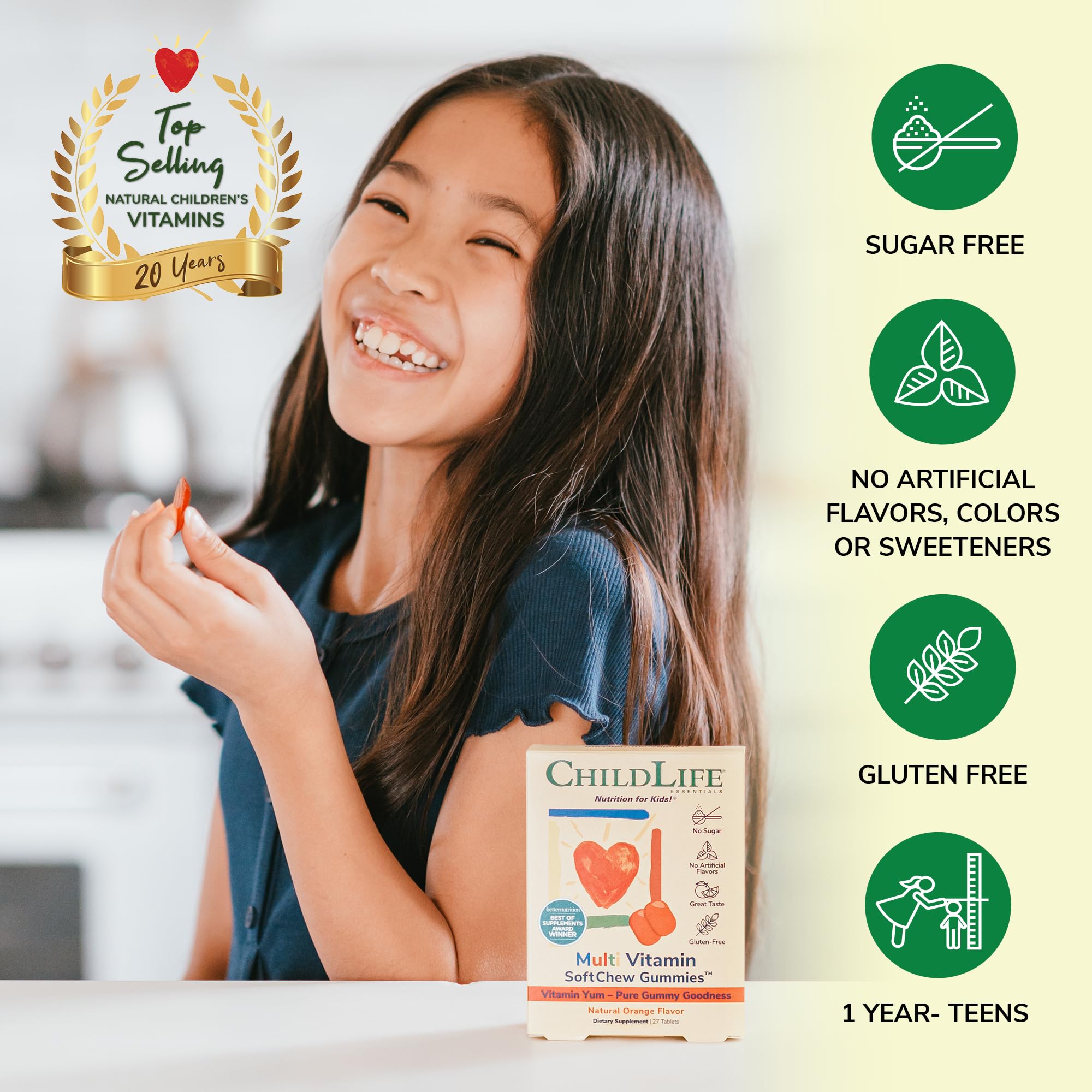 CHILDLIFE ESSENTIALS: gomitas sin azúcar, sabor naranja natural para niños.