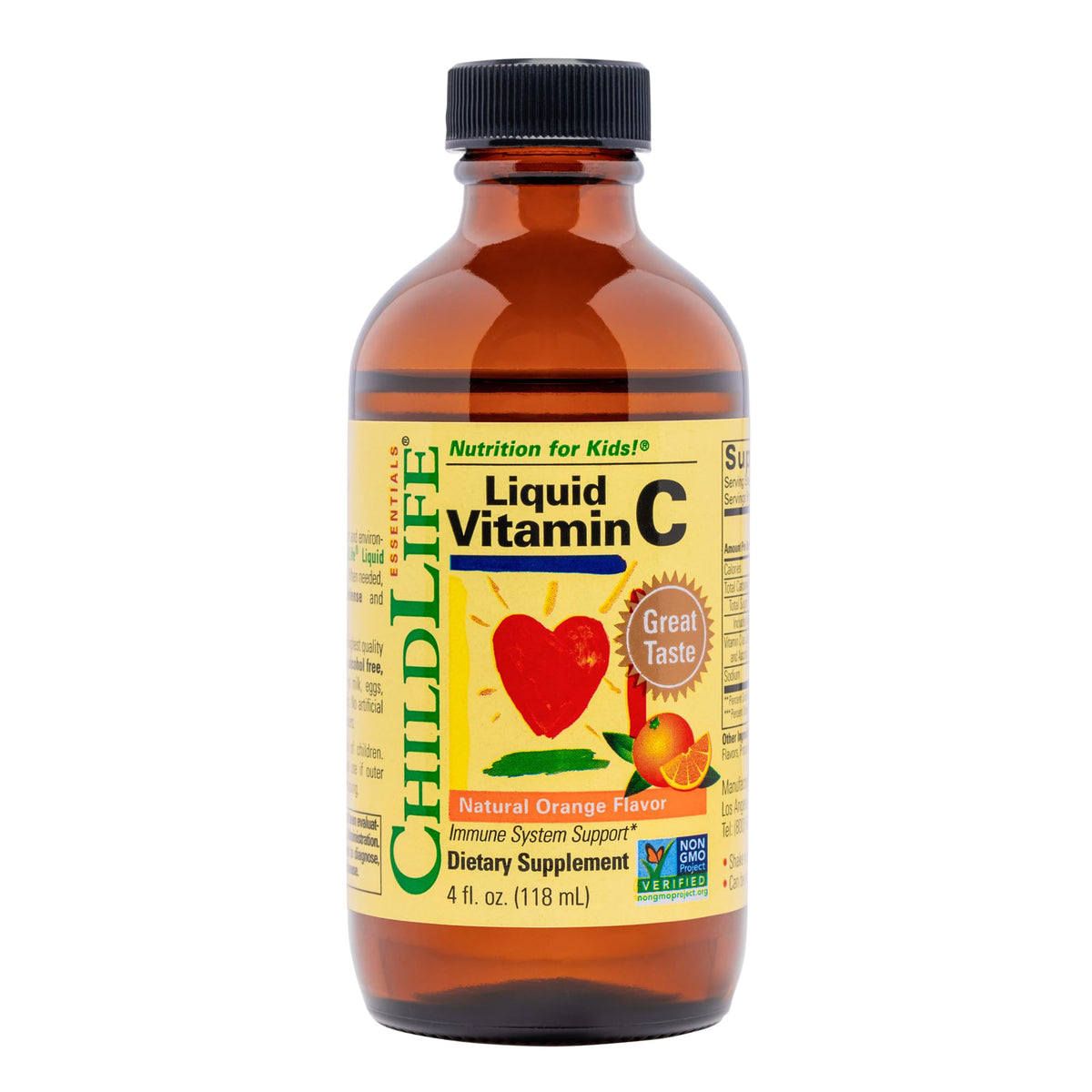 CHILDLIFE ESSENTIALS Vitamina C líquida en botella, fácil dosificación y sabor agradable.