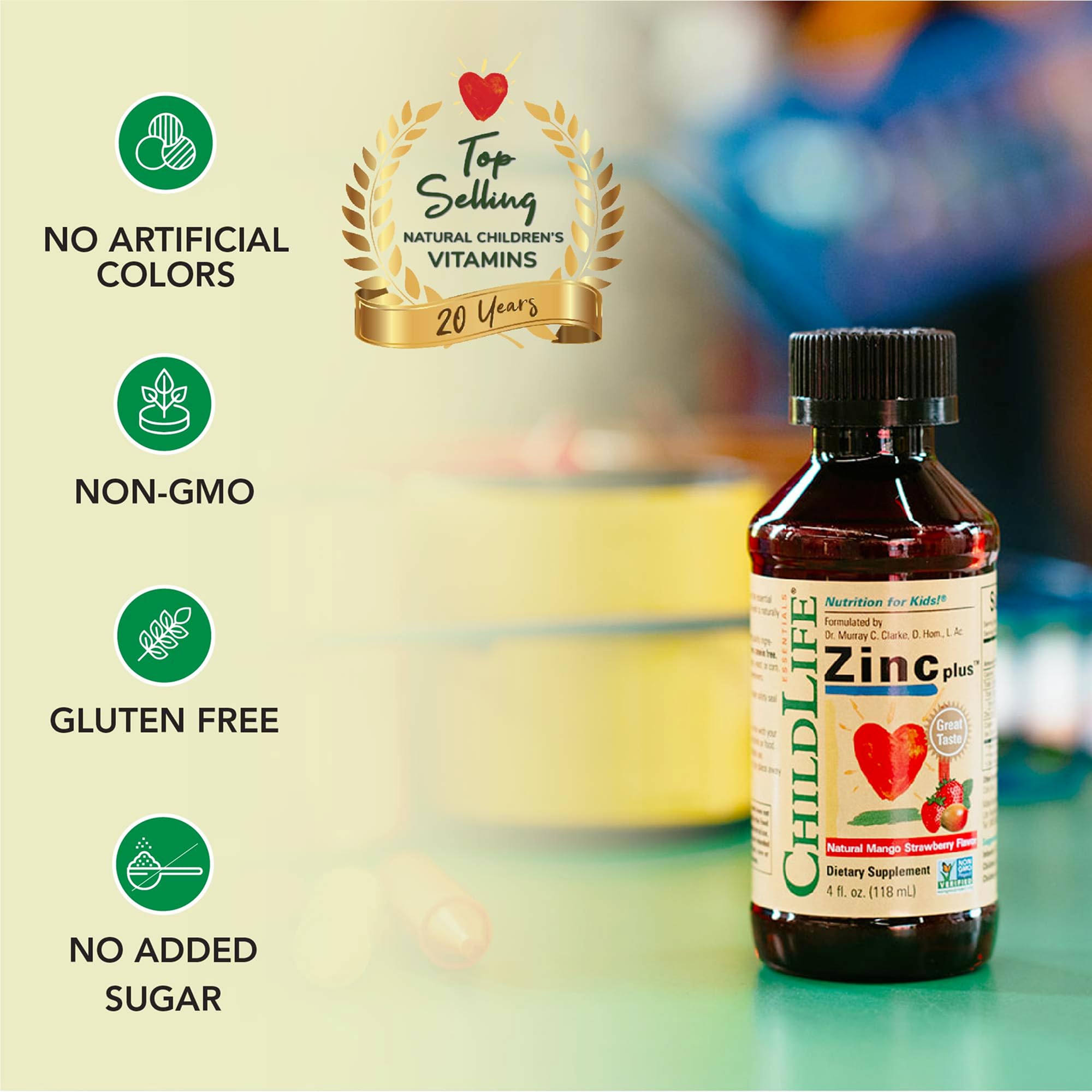 CHILDLIFE ESSENTIALS Zinc Plus botella-4oz: formato práctico para la rutina diaria.